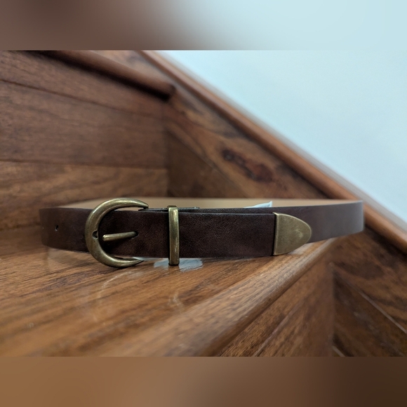 Brown Western Vegan Leather Belt with Gold Buckle Woman's Size M/L - Picture 1 of 8
